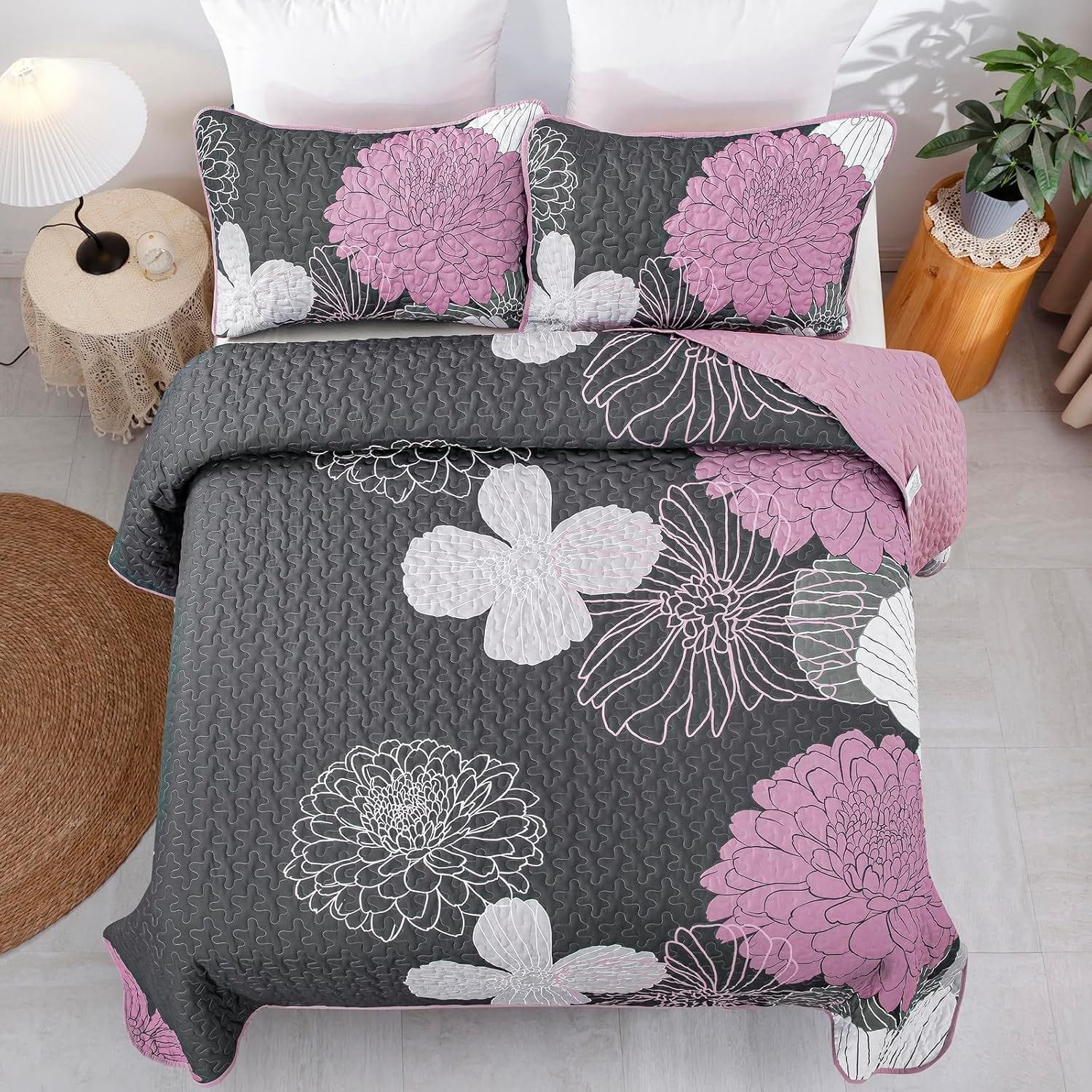 Grey Bedspread Set Soft 230x250cm