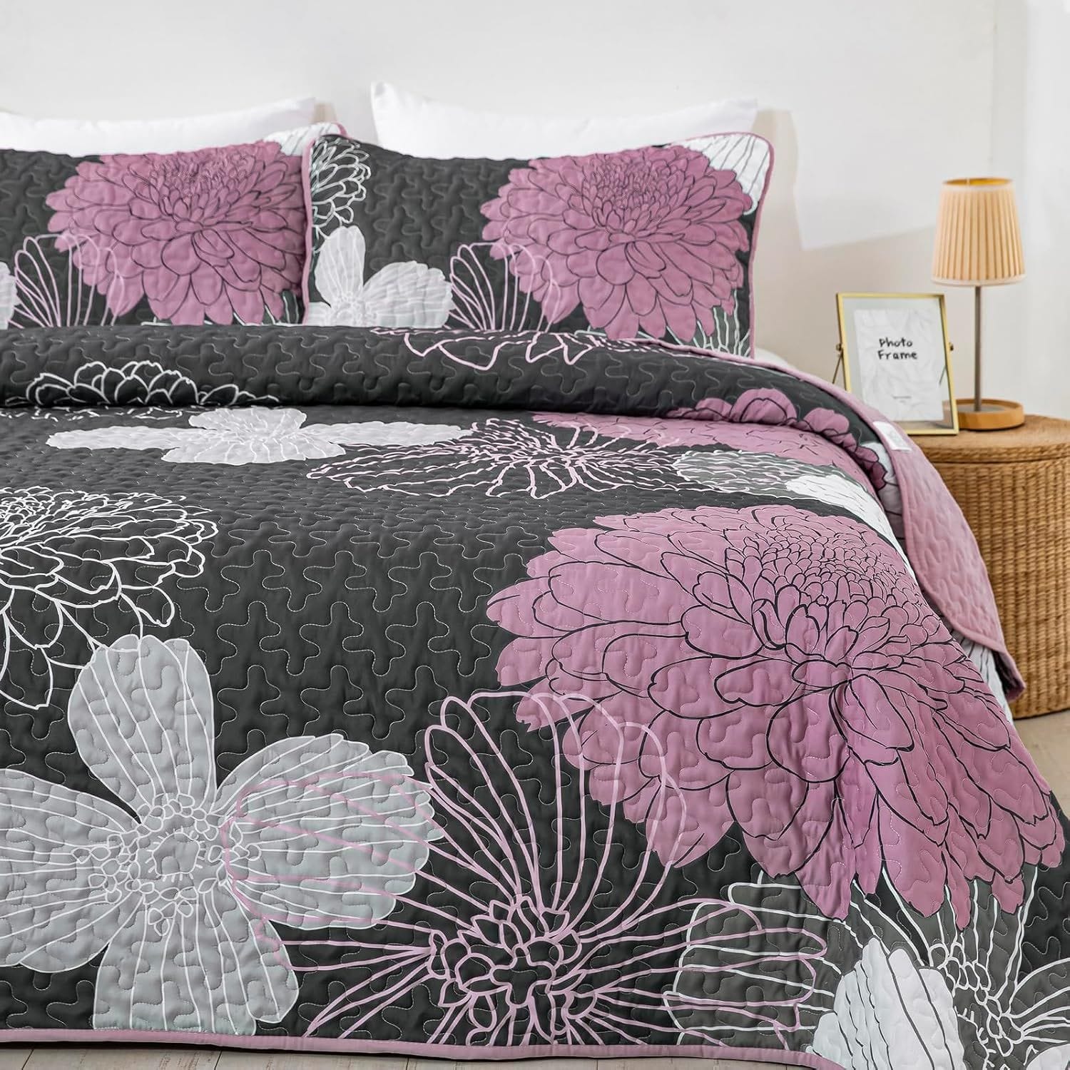 Grey Bedspread Set Soft 230x250cm