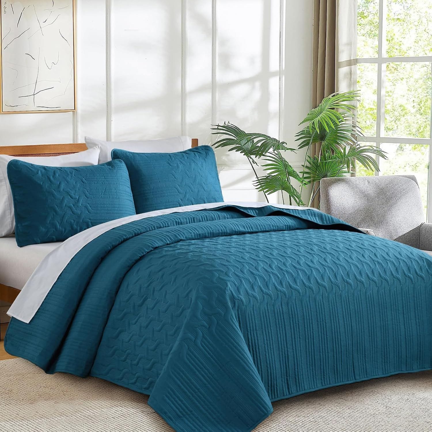 Blue Wave Bedspread Set Soft 230x250cm