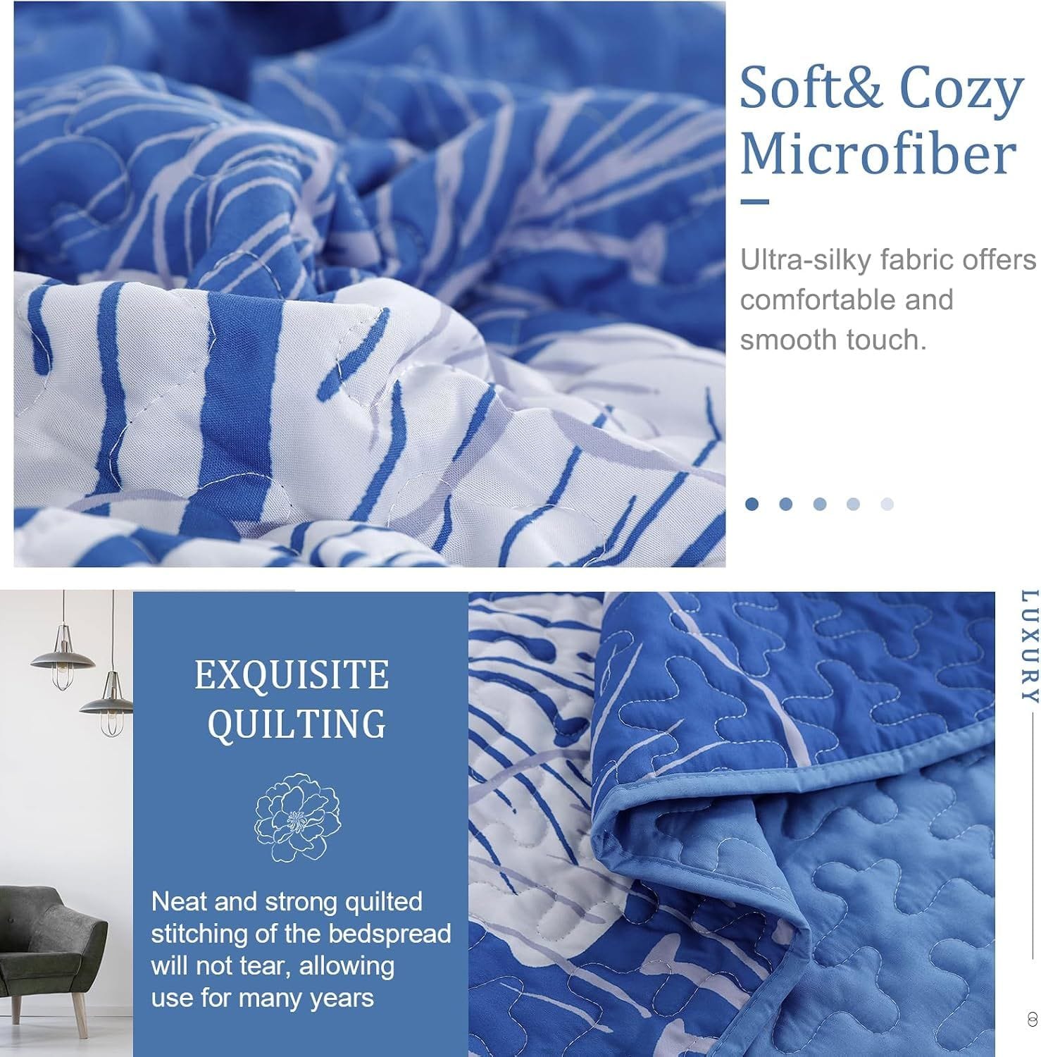 Boho Bedspread Set Blue Floral 230x250cm