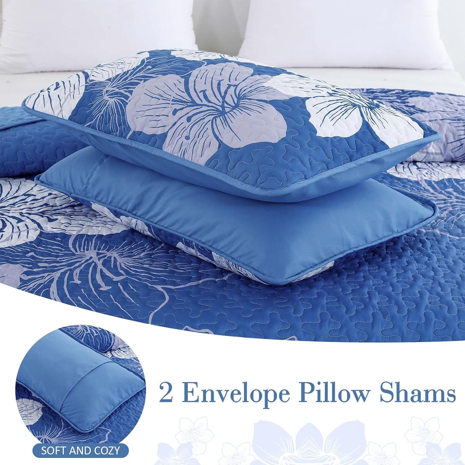 Boho Bedspread Set Blue Floral 230x250cm