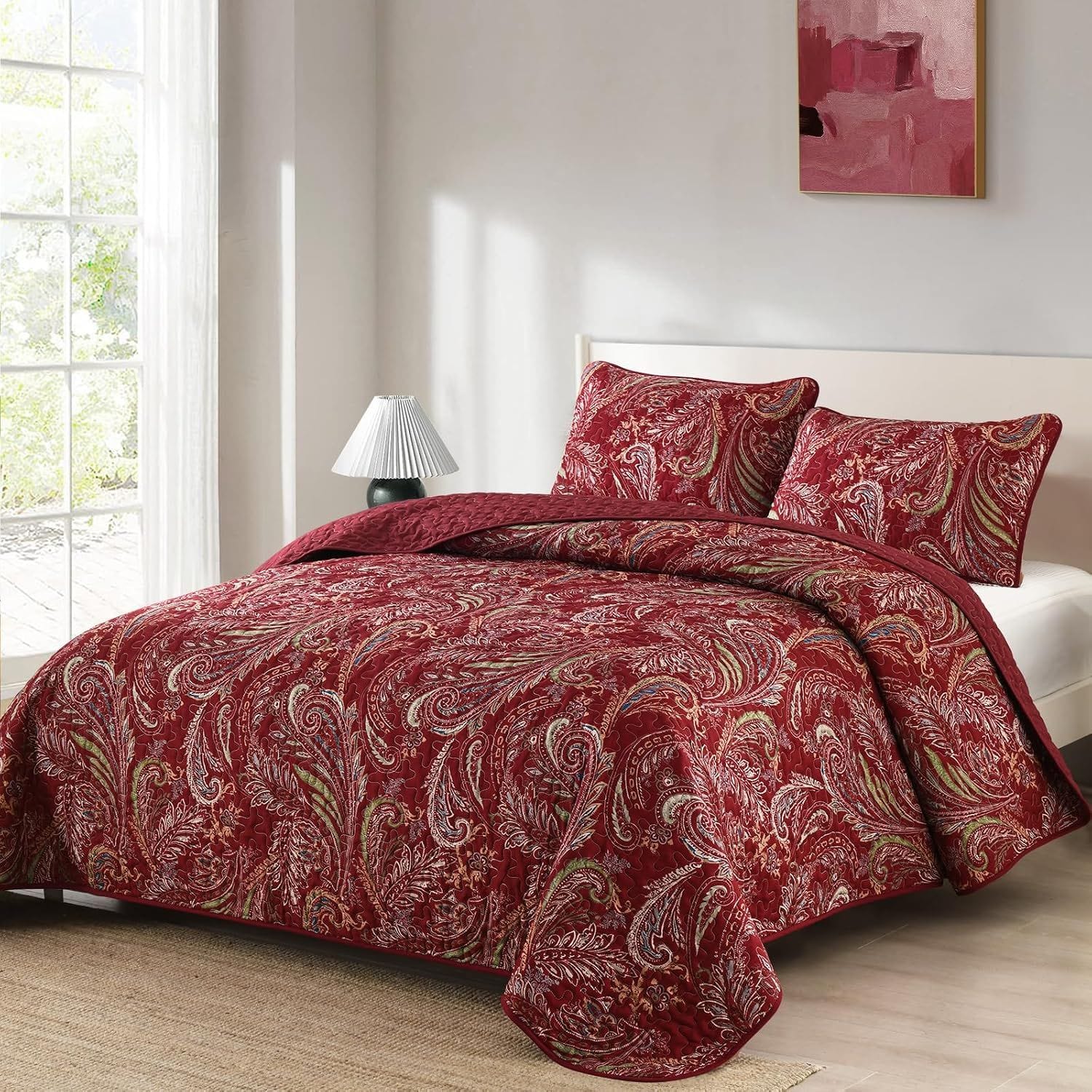 Red Quilt Coverlet Set 230x250cm