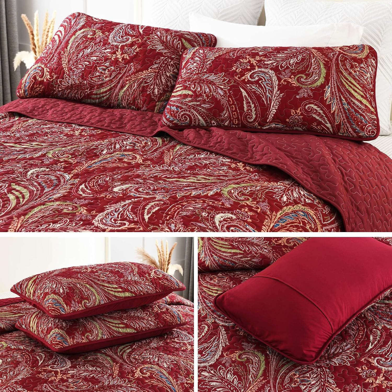 Red Quilt Coverlet Set 230x250cm