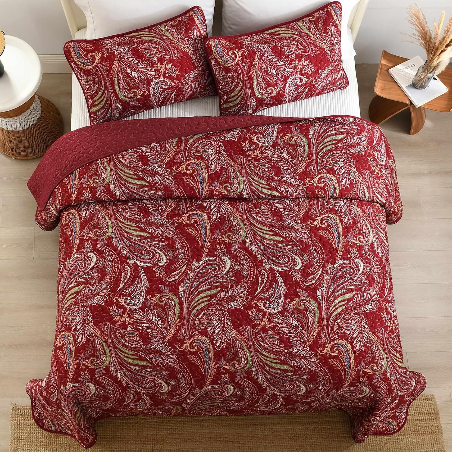 Red Quilt Coverlet Set 230x250cm