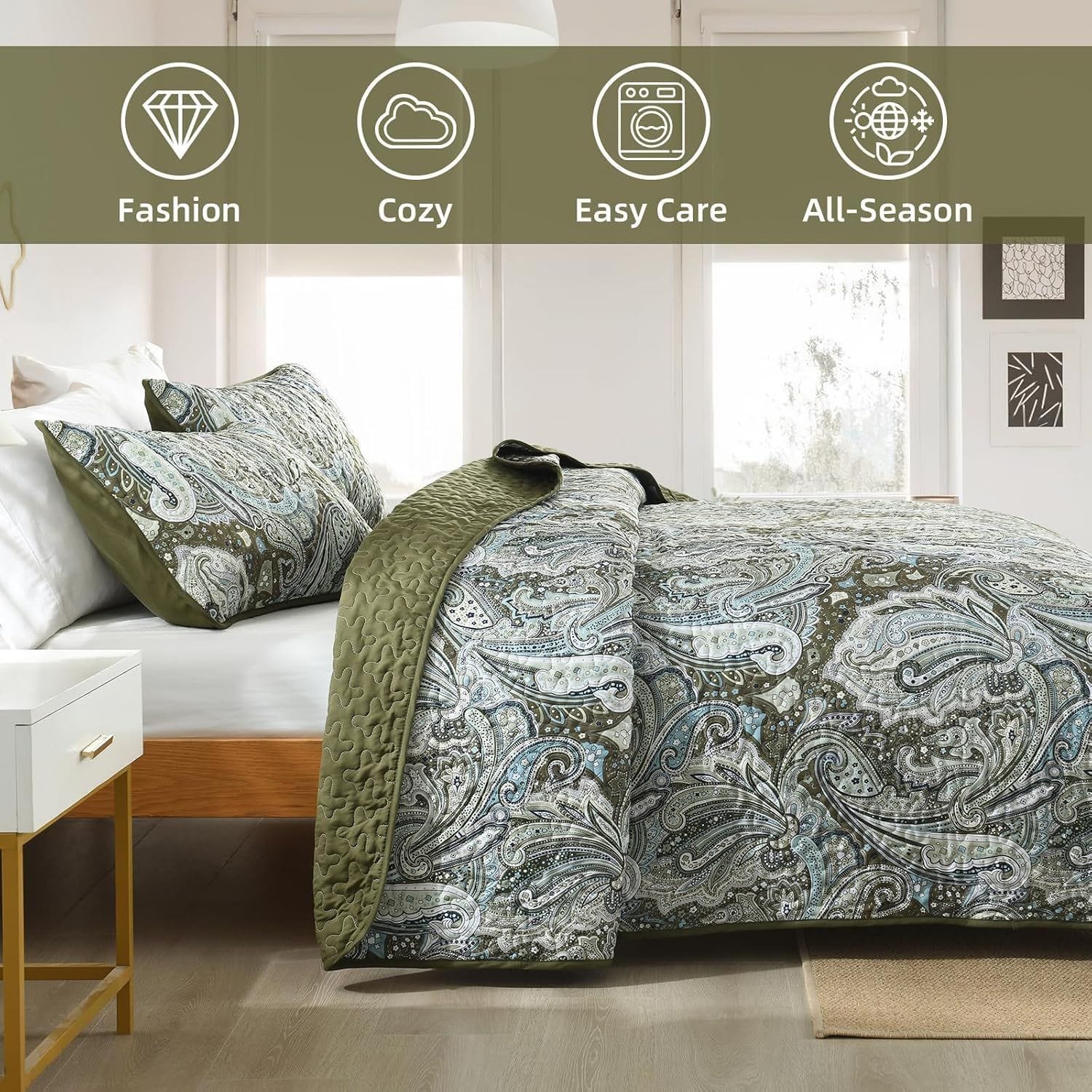Boho Green Quilt Set 230x250cm