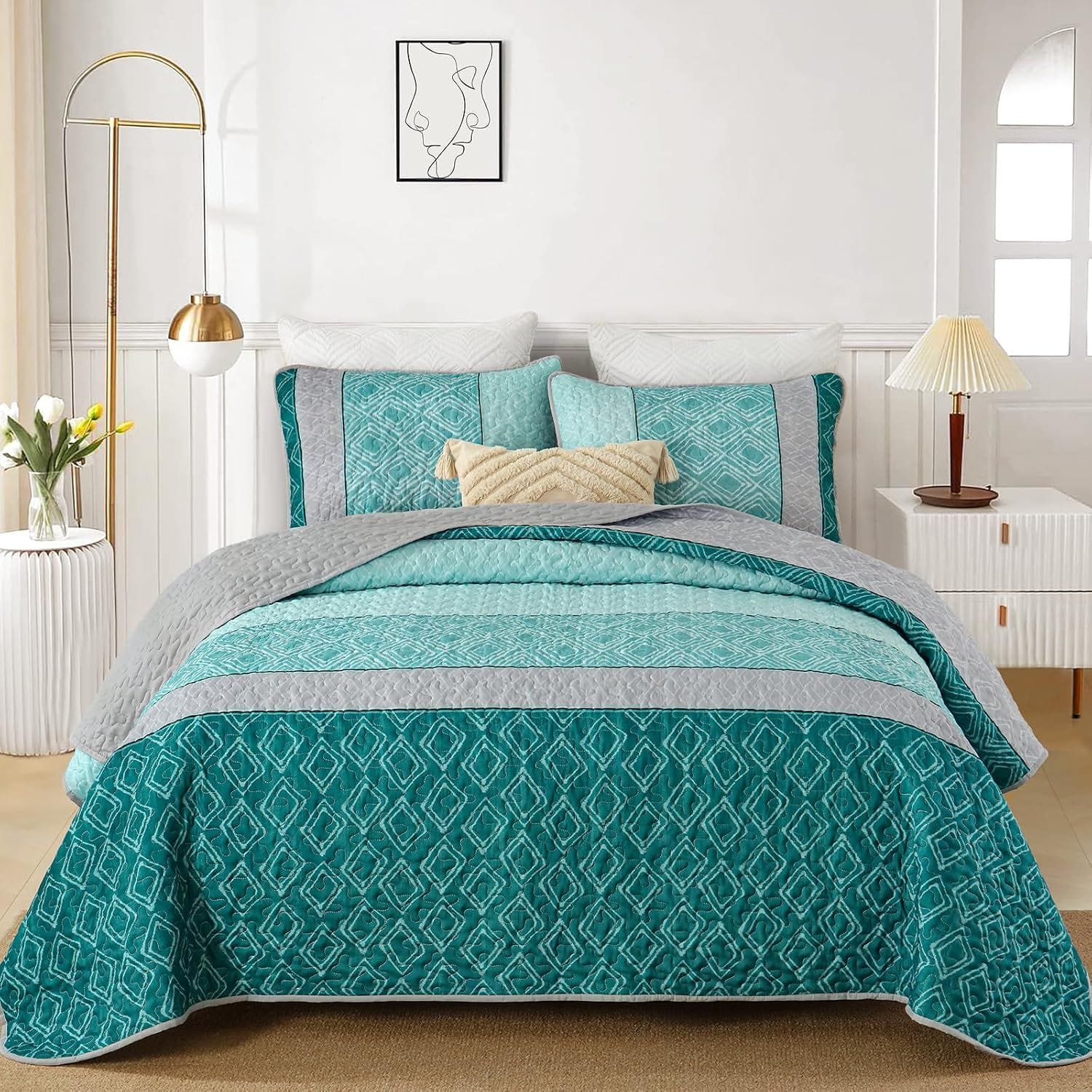 Teal Quilt Set Boho 230x250cm