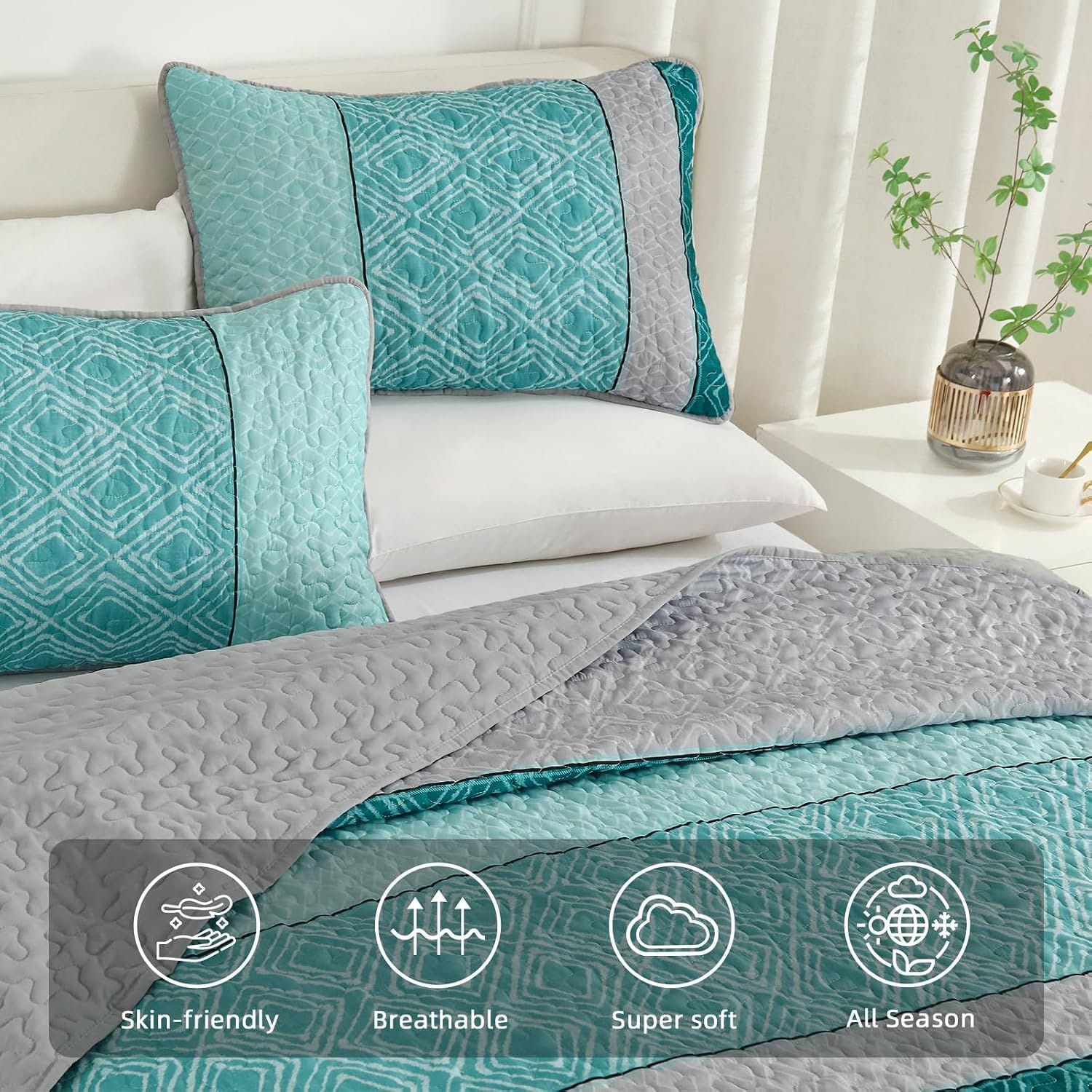 Teal Quilt Set Boho 230x250cm