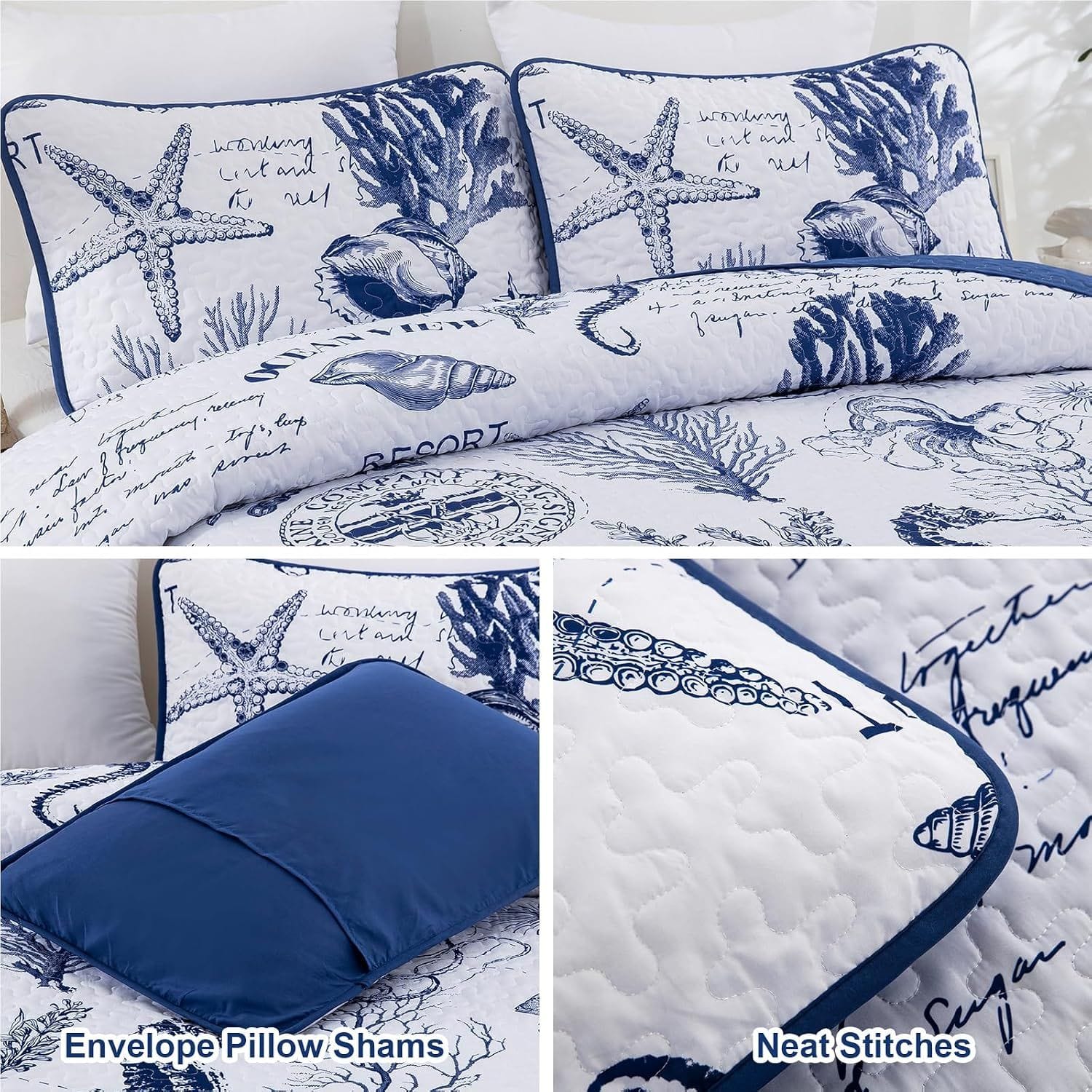 Navy Bedspread Set Coastal 230x250cm