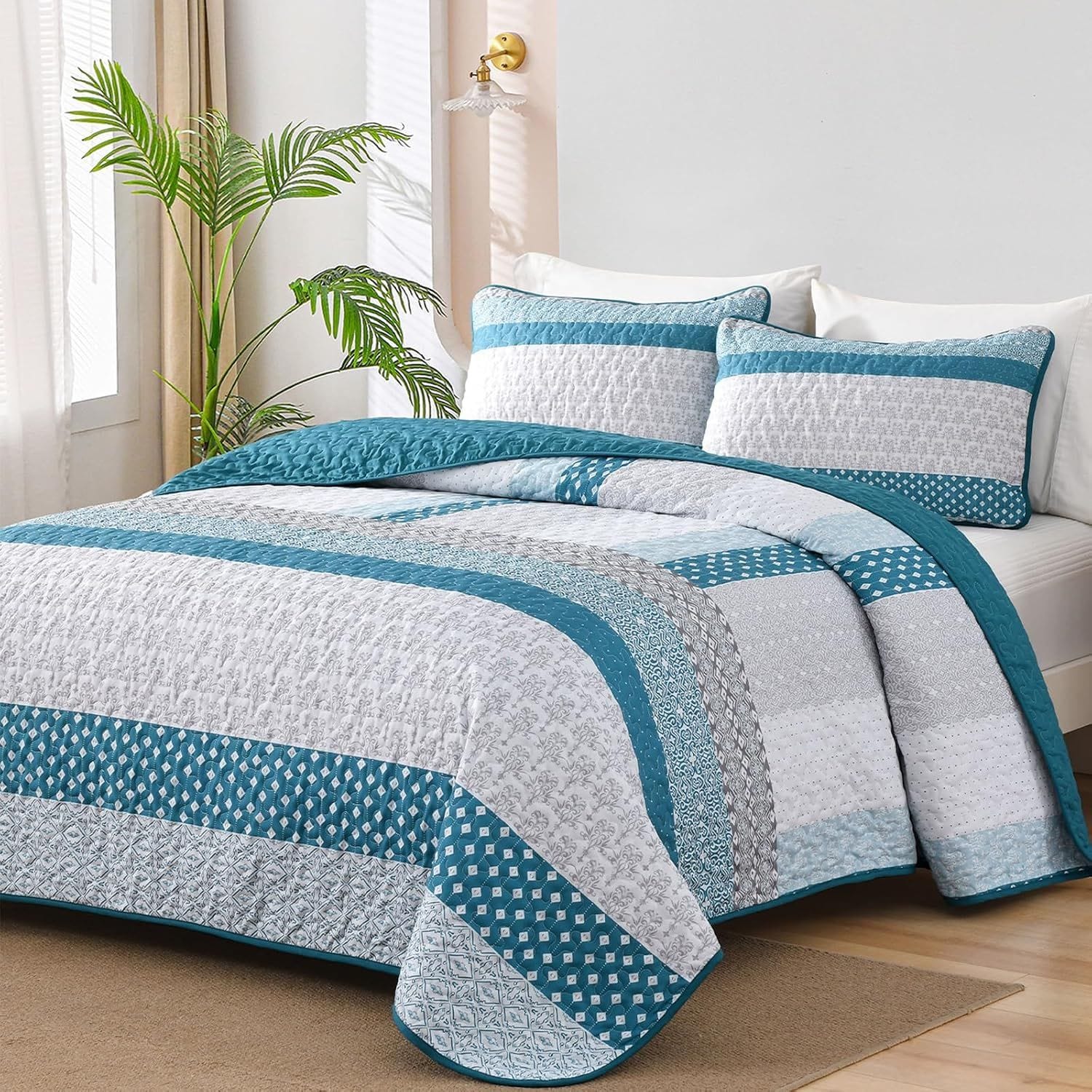 Boho Bedspread Set Blue 230x250cm