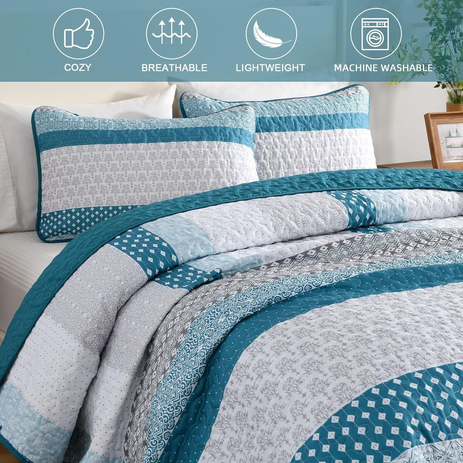Boho Bedspread Set Blue 230x250cm