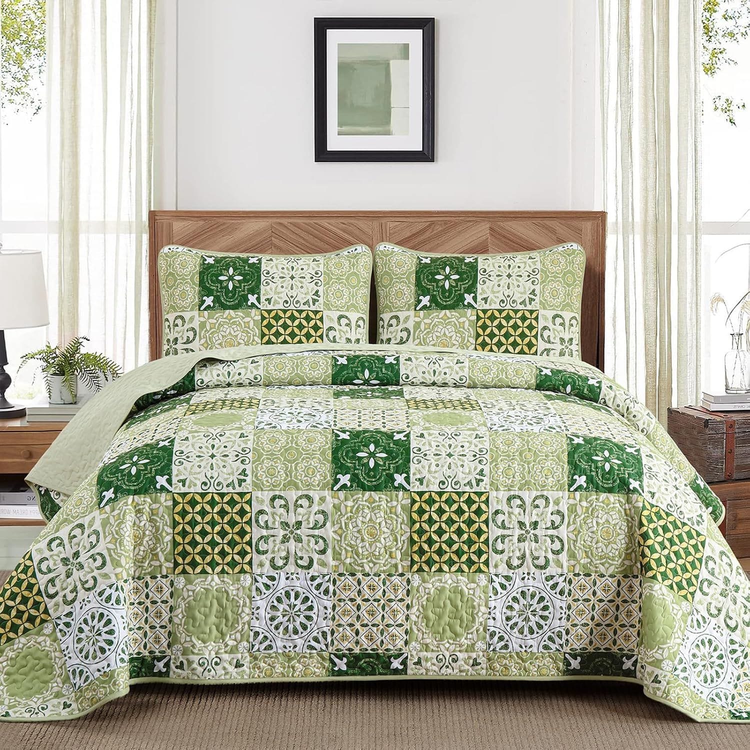 Green Plaid Bedspread Set 230x250cm