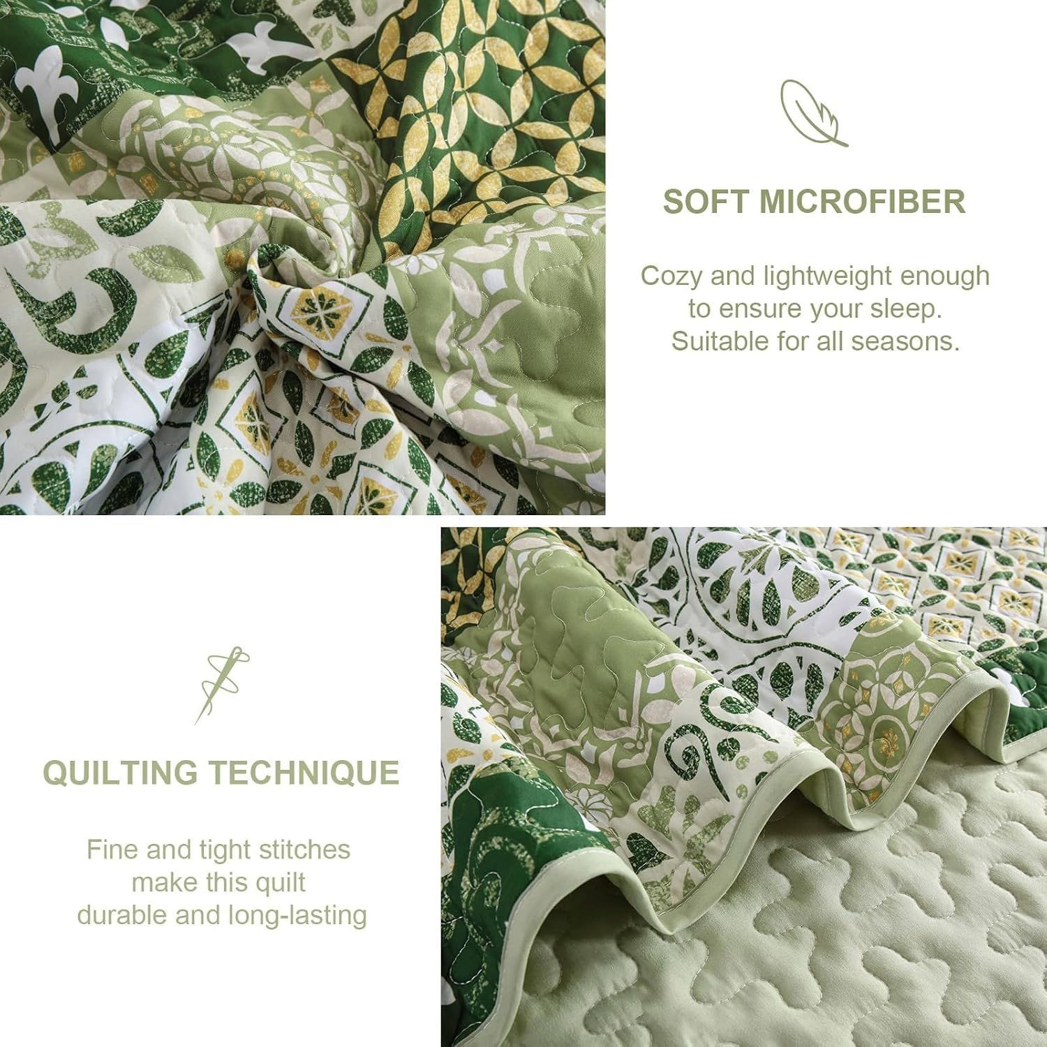 Green Plaid Bedspread Set 230x250cm