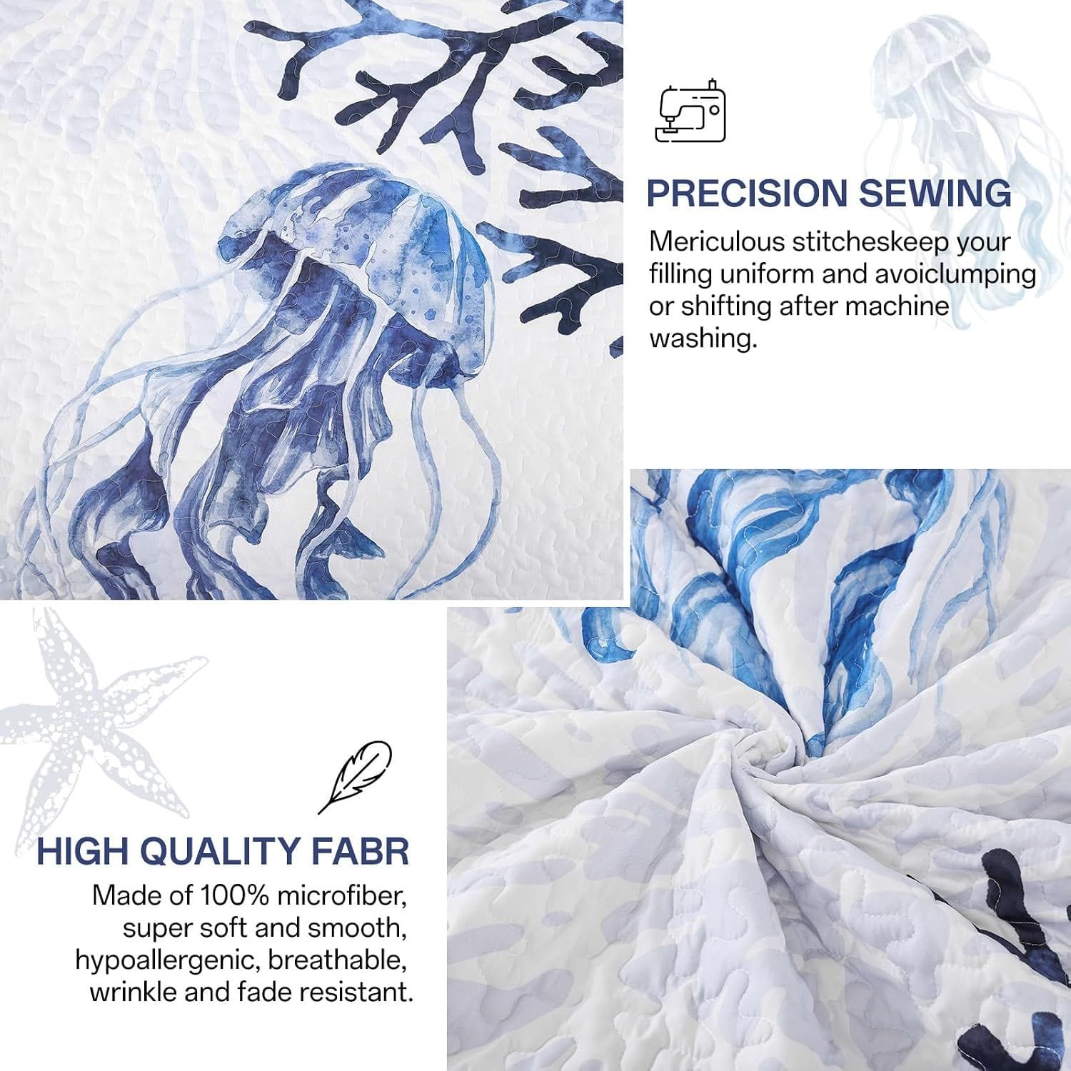 Blue Coastal Bedspread Set 230x250cm