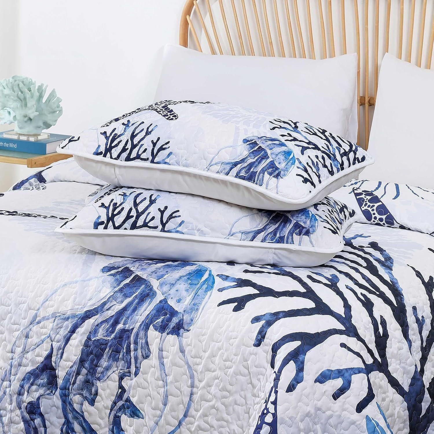 Blue Coastal Bedspread Set 230x250cm