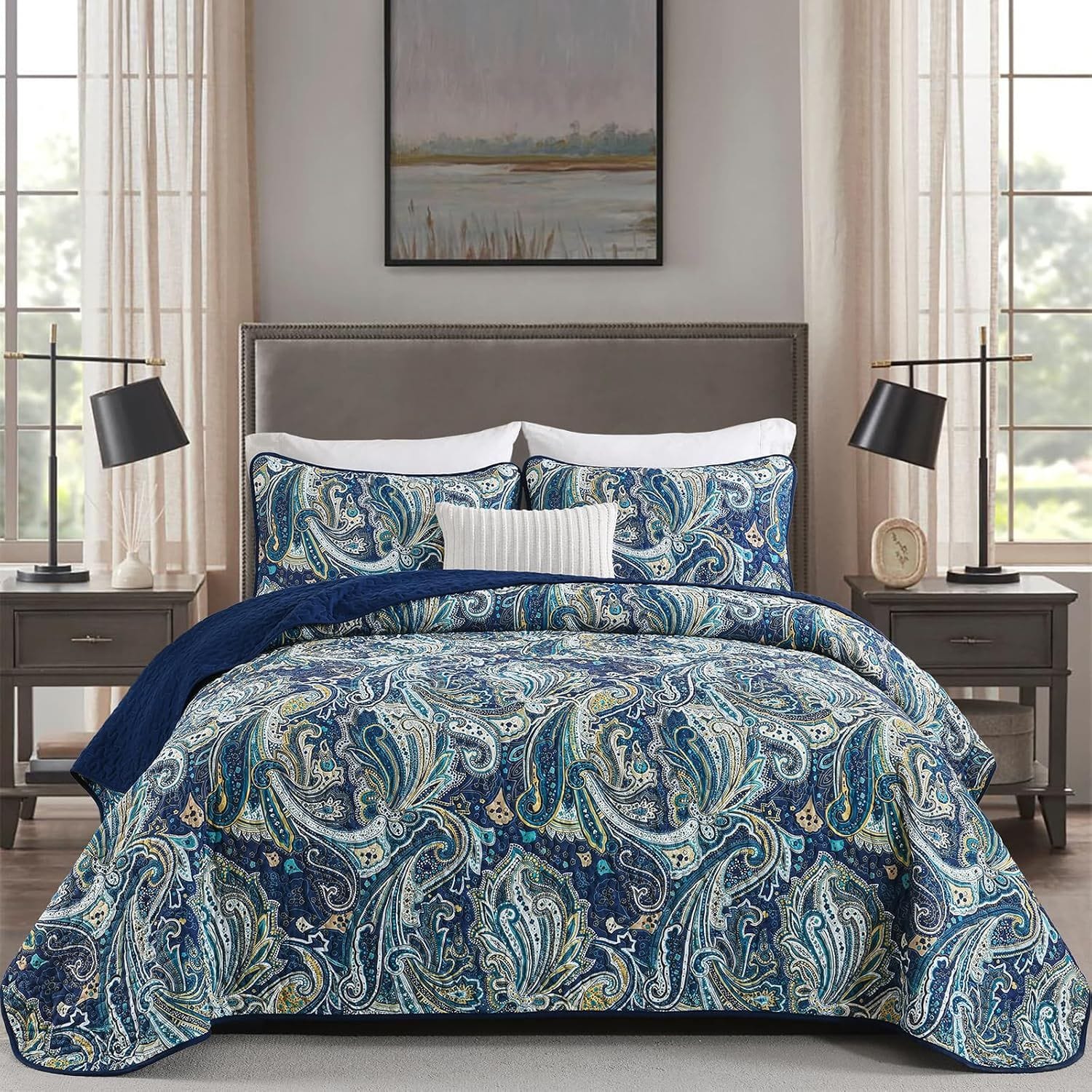 Navy Boho Bedspread Set 230x250cm