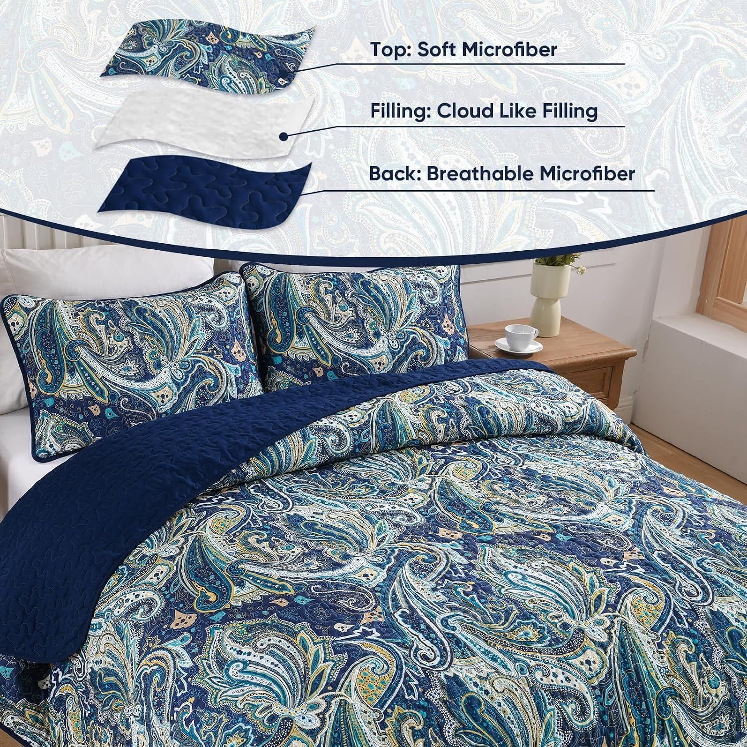 Navy Boho Bedspread Set 230x250cm