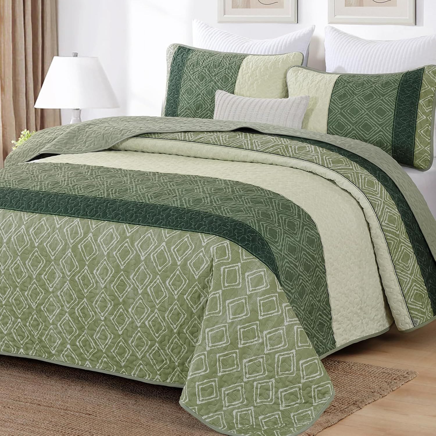 Green Stripe Bedspread Set 230x250cm
