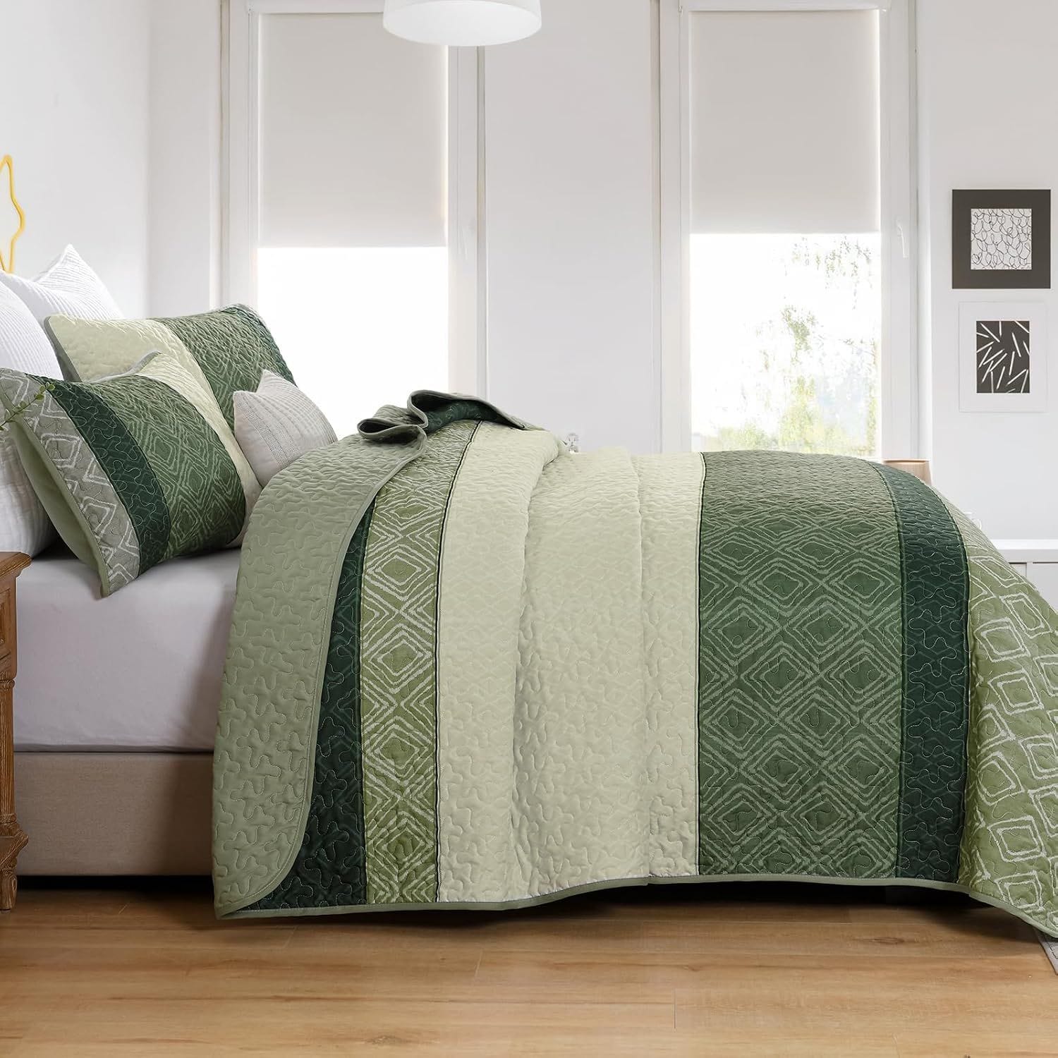 Green Stripe Bedspread Set 230x250cm