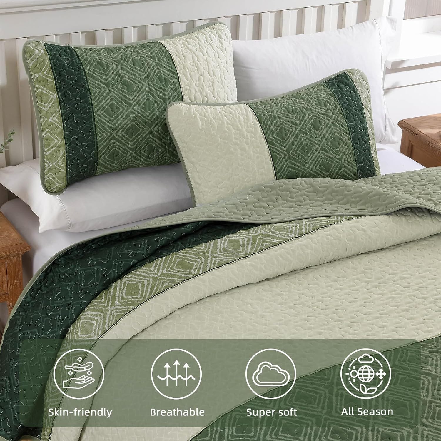 Green Stripe Bedspread Set 230x250cm