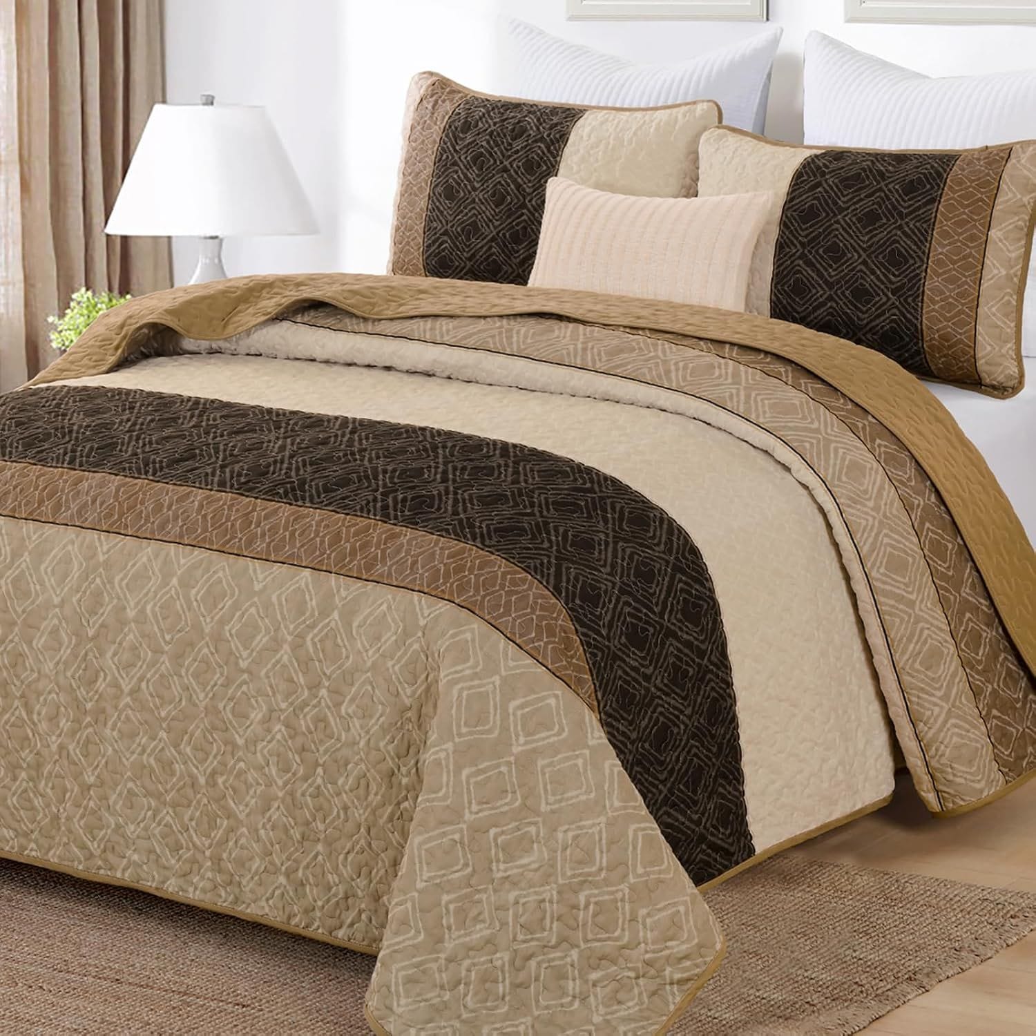 Brown Plaid Bedspread Set 230x250cm