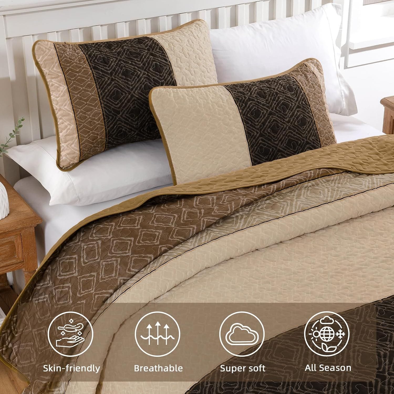 Brown Plaid Bedspread Set 230x250cm