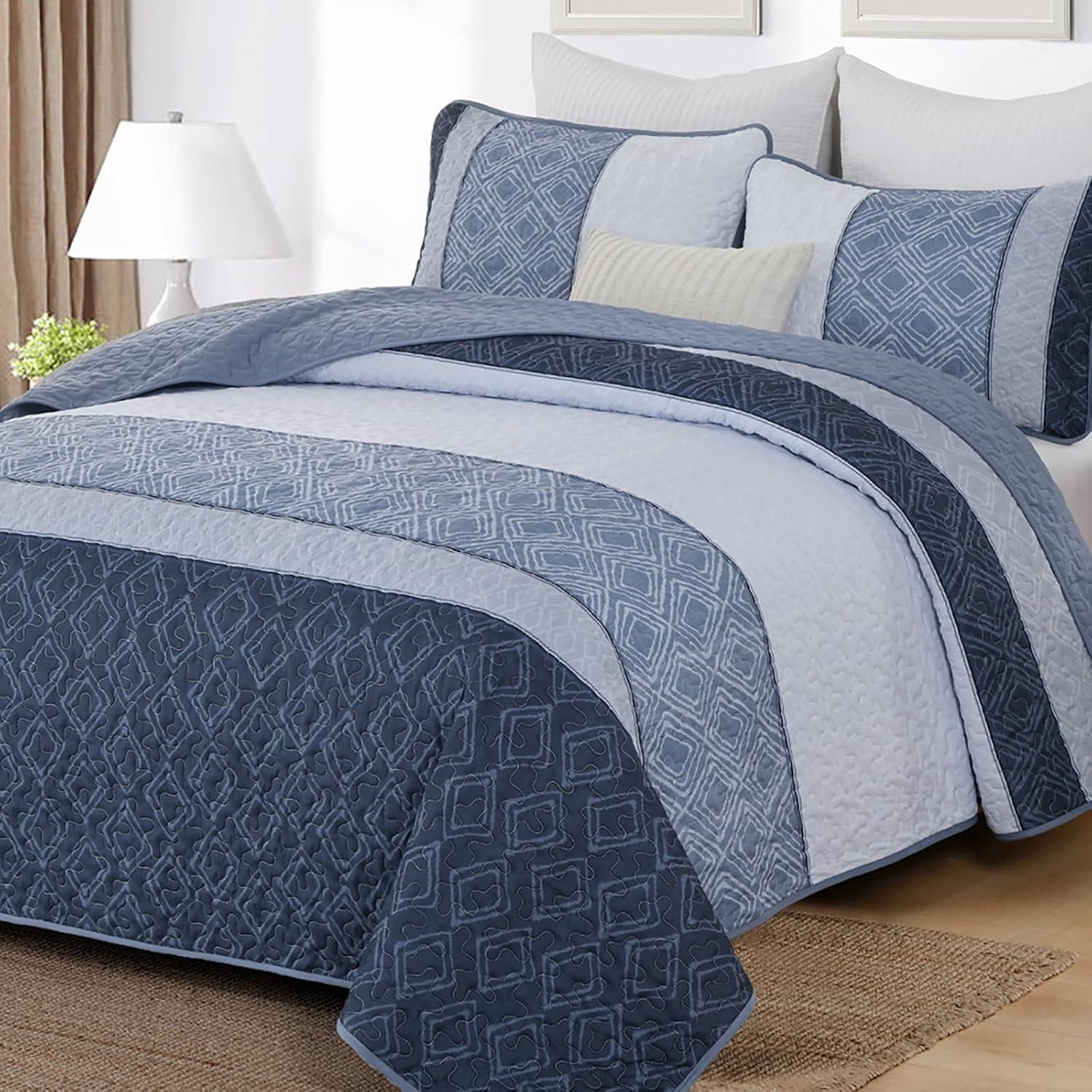 Blue Stripe Bedspread Set 230x250cm