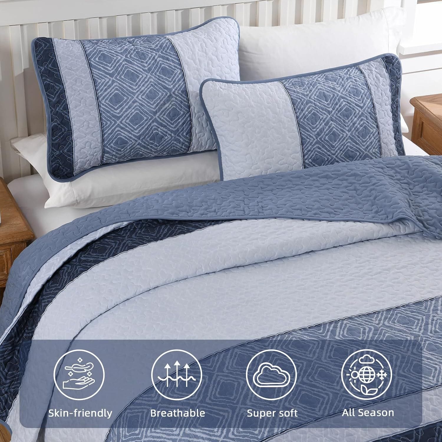 Blue Stripe Bedspread Set 230x250cm