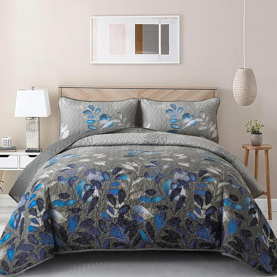 Grey Floral Bedspread Set 230x250cm