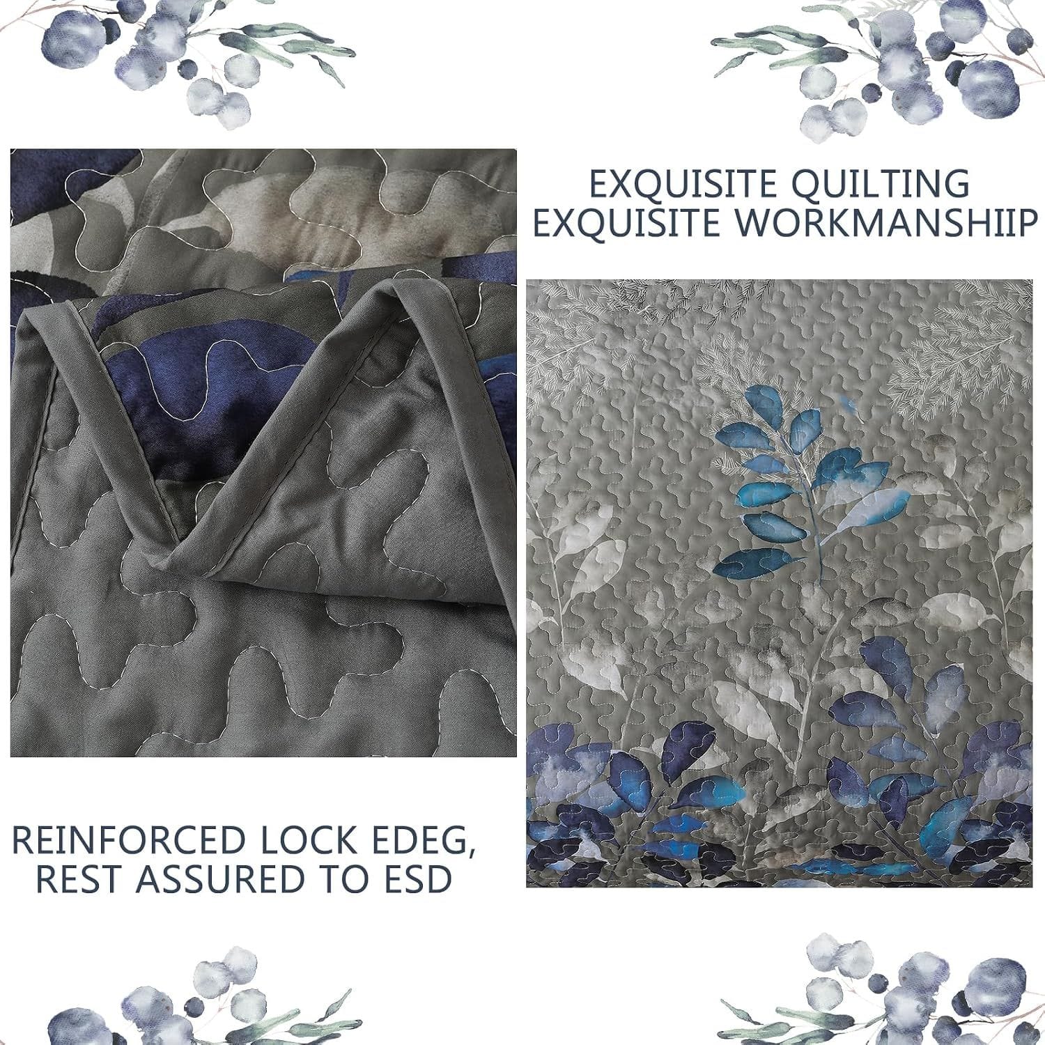 Grey Floral Bedspread Set 230x250cm