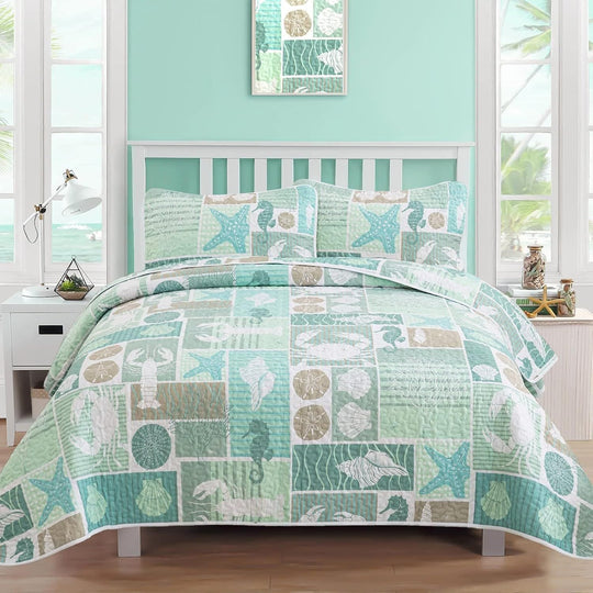 Green Quilt Coverlet Set 230x250cm