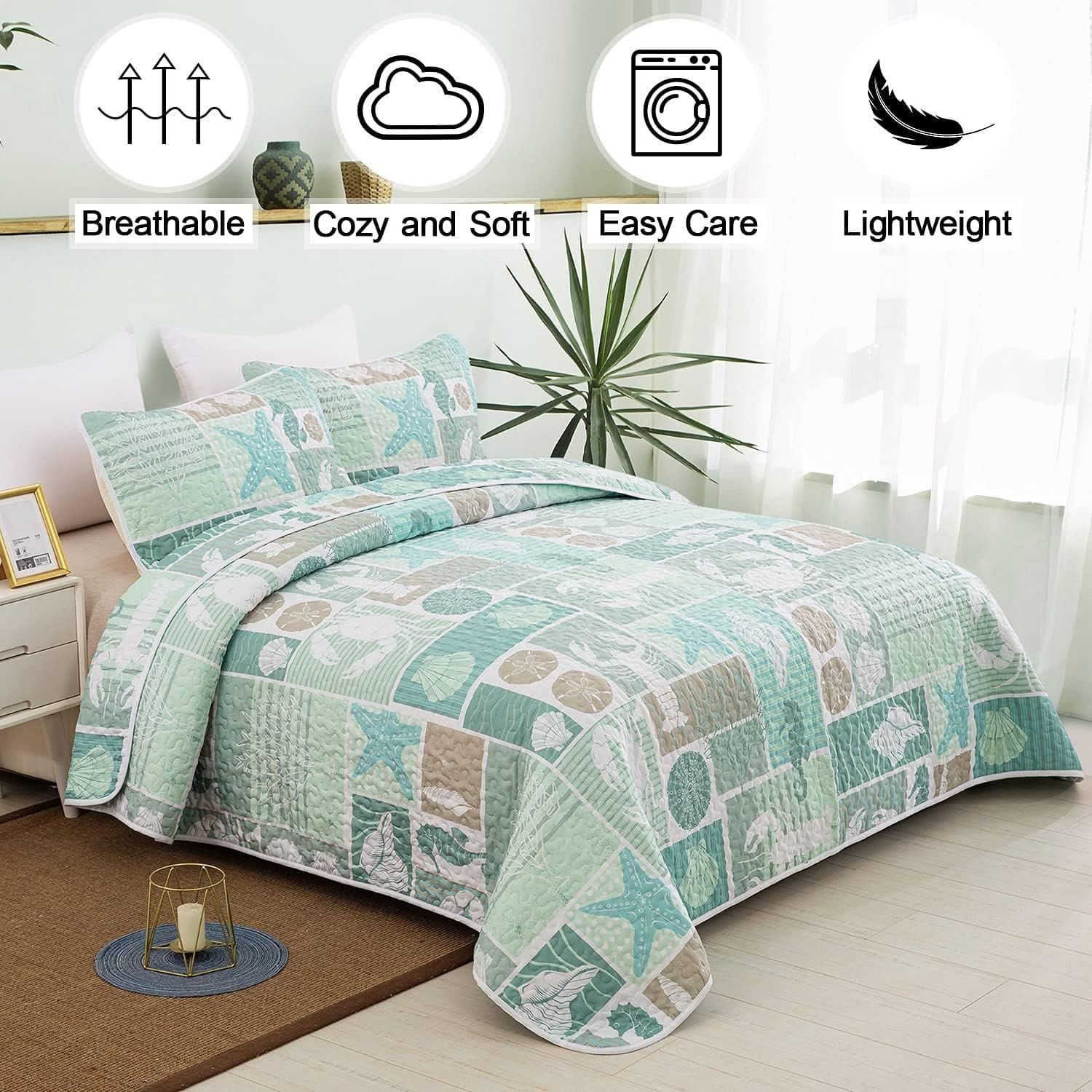 Green Quilt Coverlet Set 230x250cm