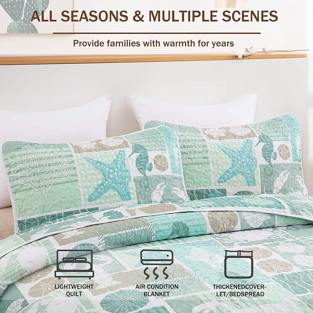 Green Quilt Coverlet Set 230x250cm