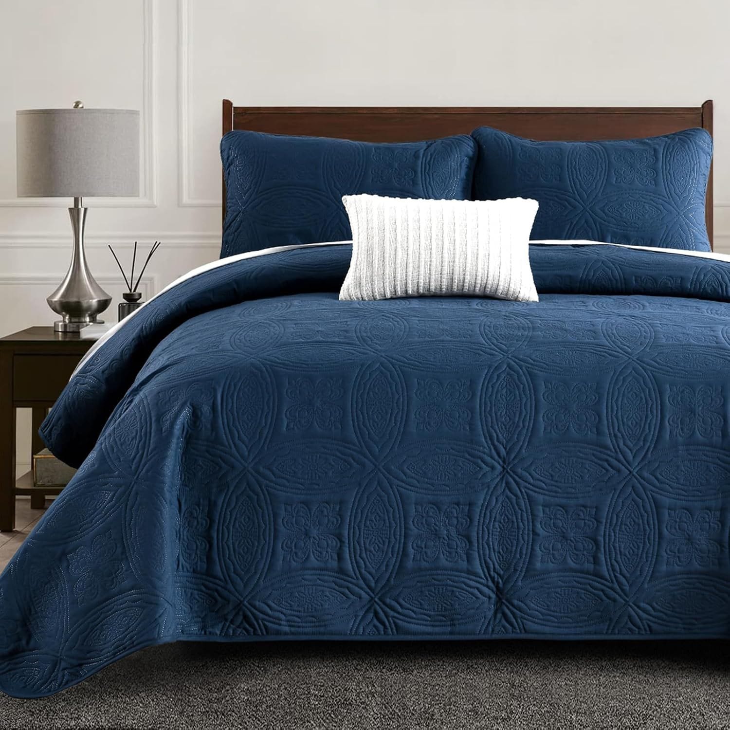 Navy Bedspread Set Soft 230x250cm
