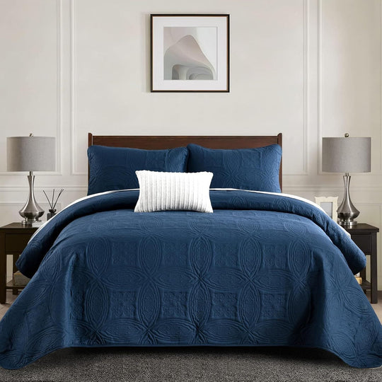Navy Bedspread Set Soft 230x250cm