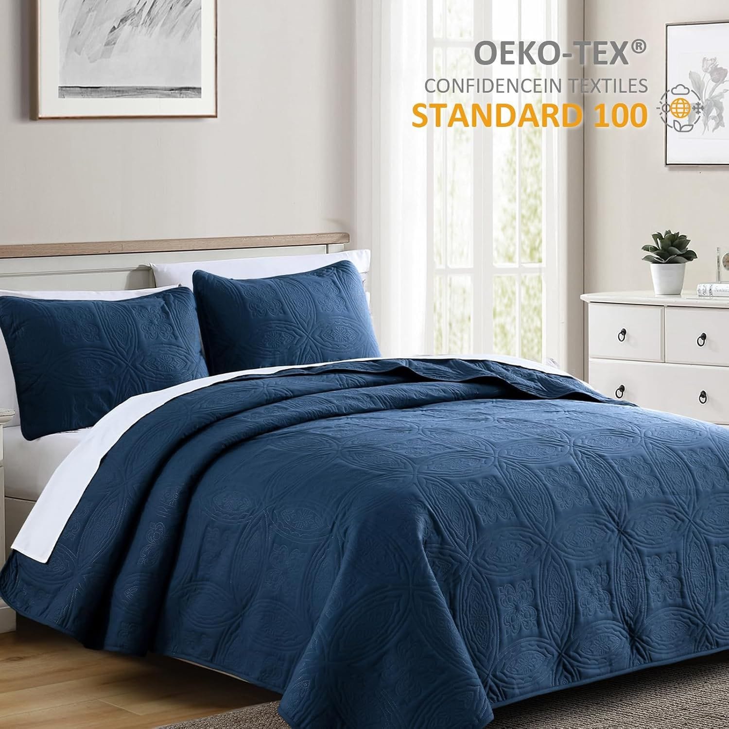 Navy Bedspread Set Soft 230x250cm