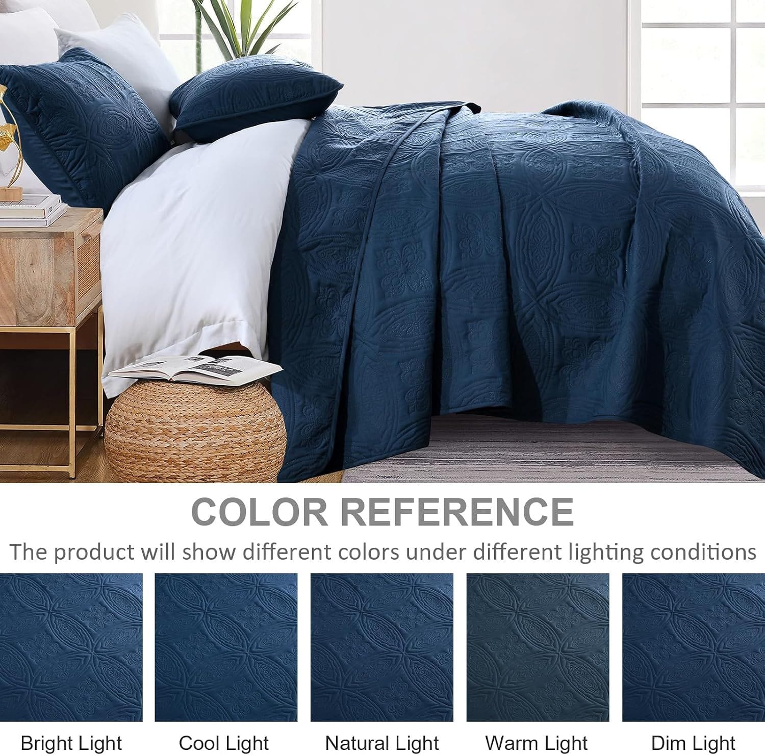 Navy Bedspread Set Soft 230x250cm