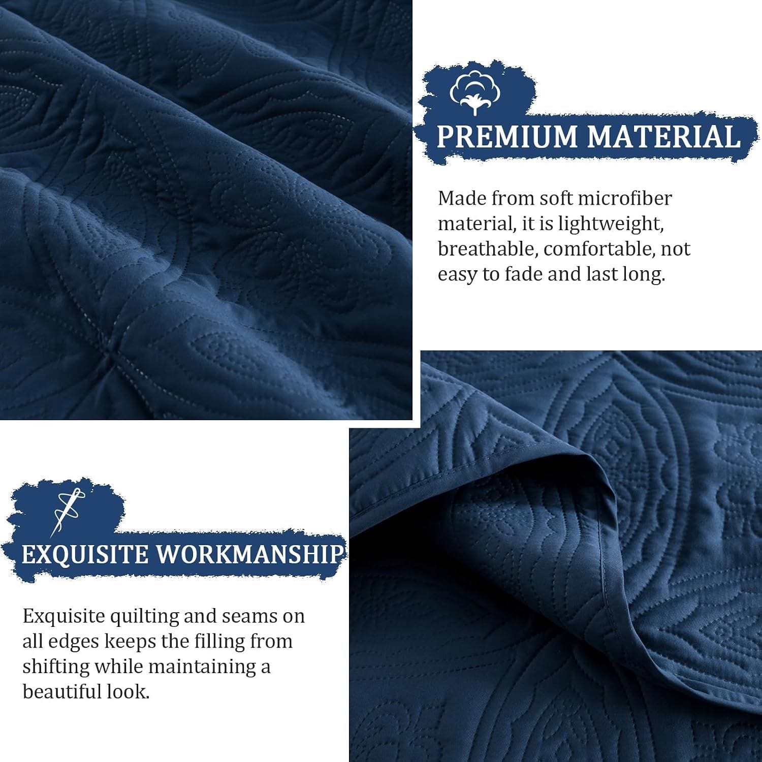 Navy Bedspread Set Soft 230x250cm