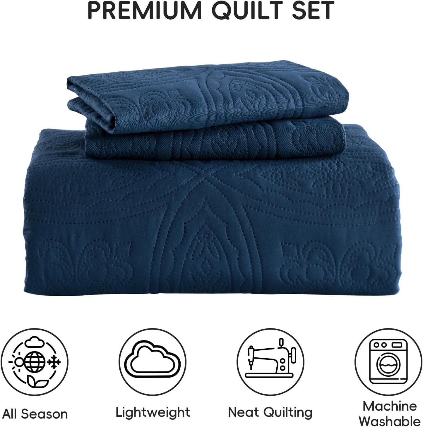 Navy Bedspread Set Soft 230x250cm