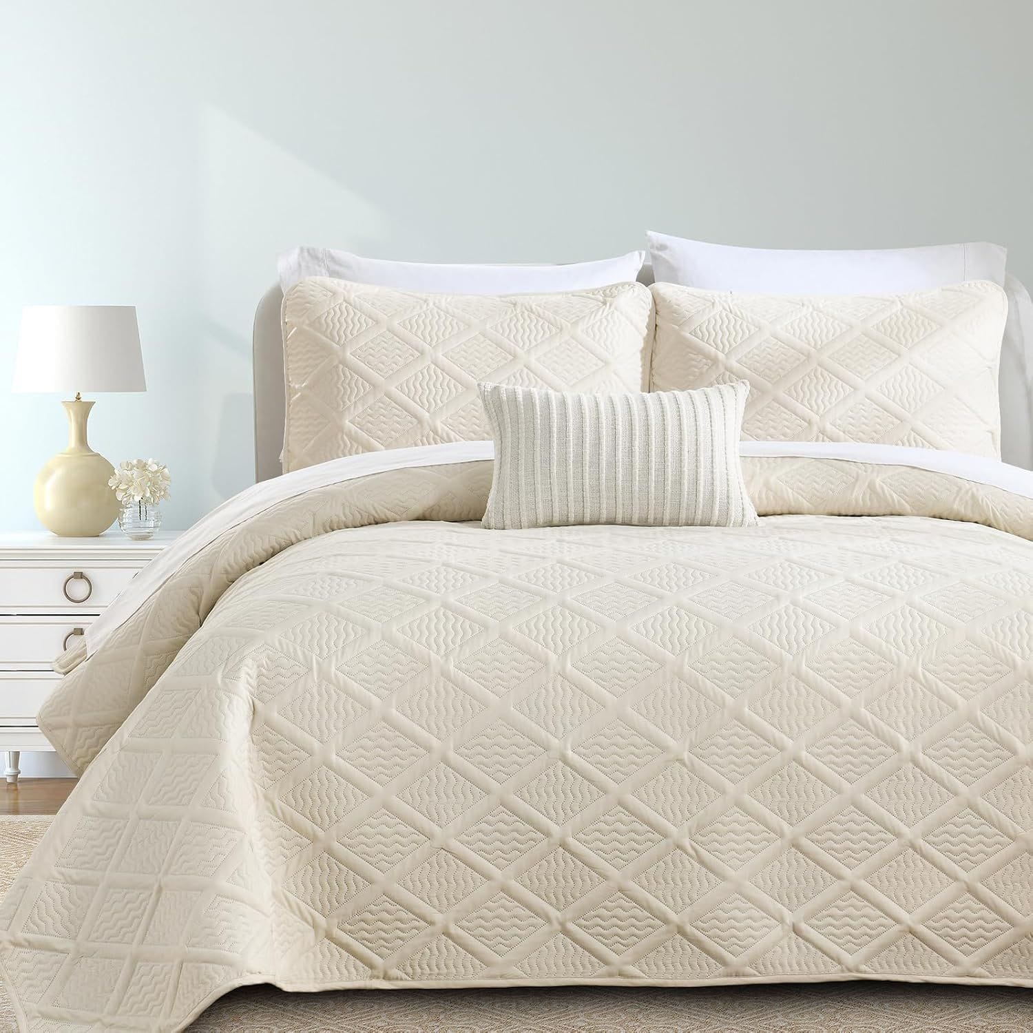 Beige Quilted Bedspread Set 230x250cm