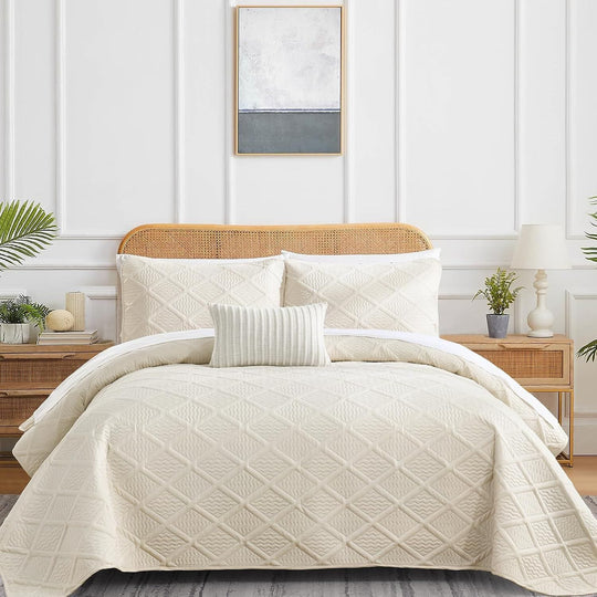 Beige Quilted Bedspread Set 230x250cm