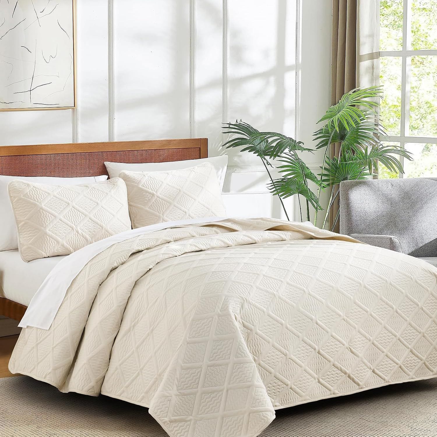 Beige Quilted Bedspread Set 230x250cm