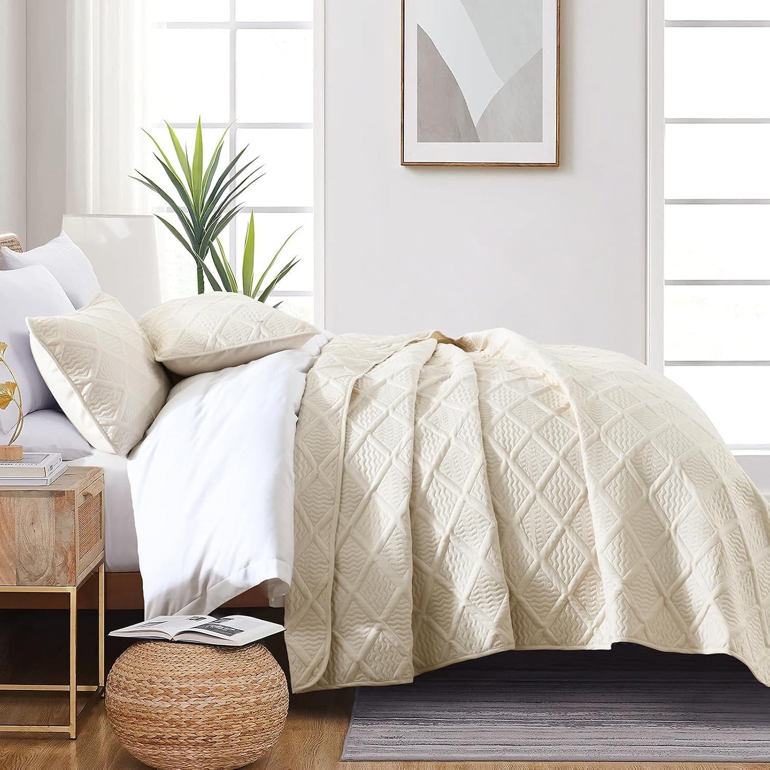Beige Quilted Bedspread Set 230x250cm