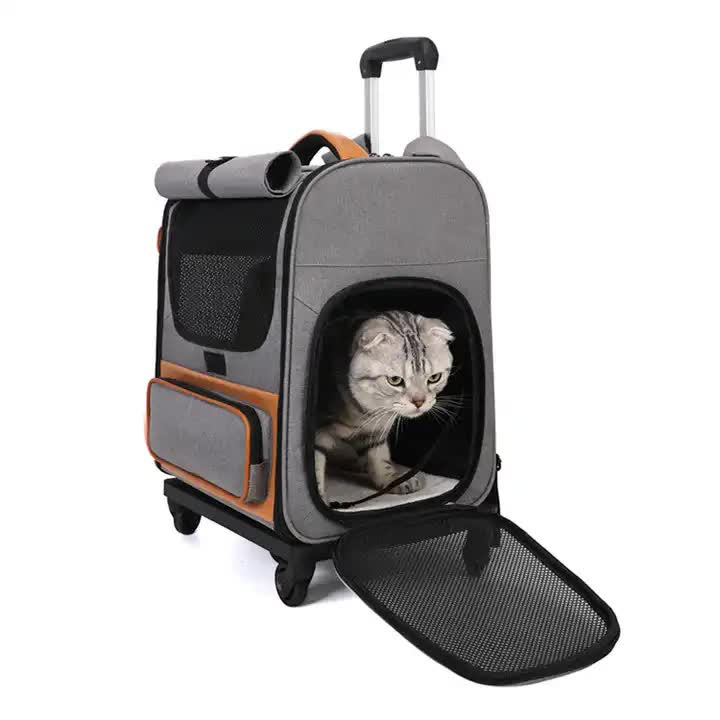 Off-white Large Capacity Breathable Foldable Pet Trolley