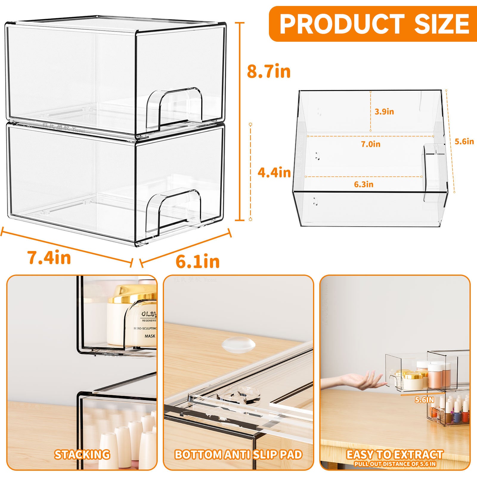Clear Storage Drawers Stackable single