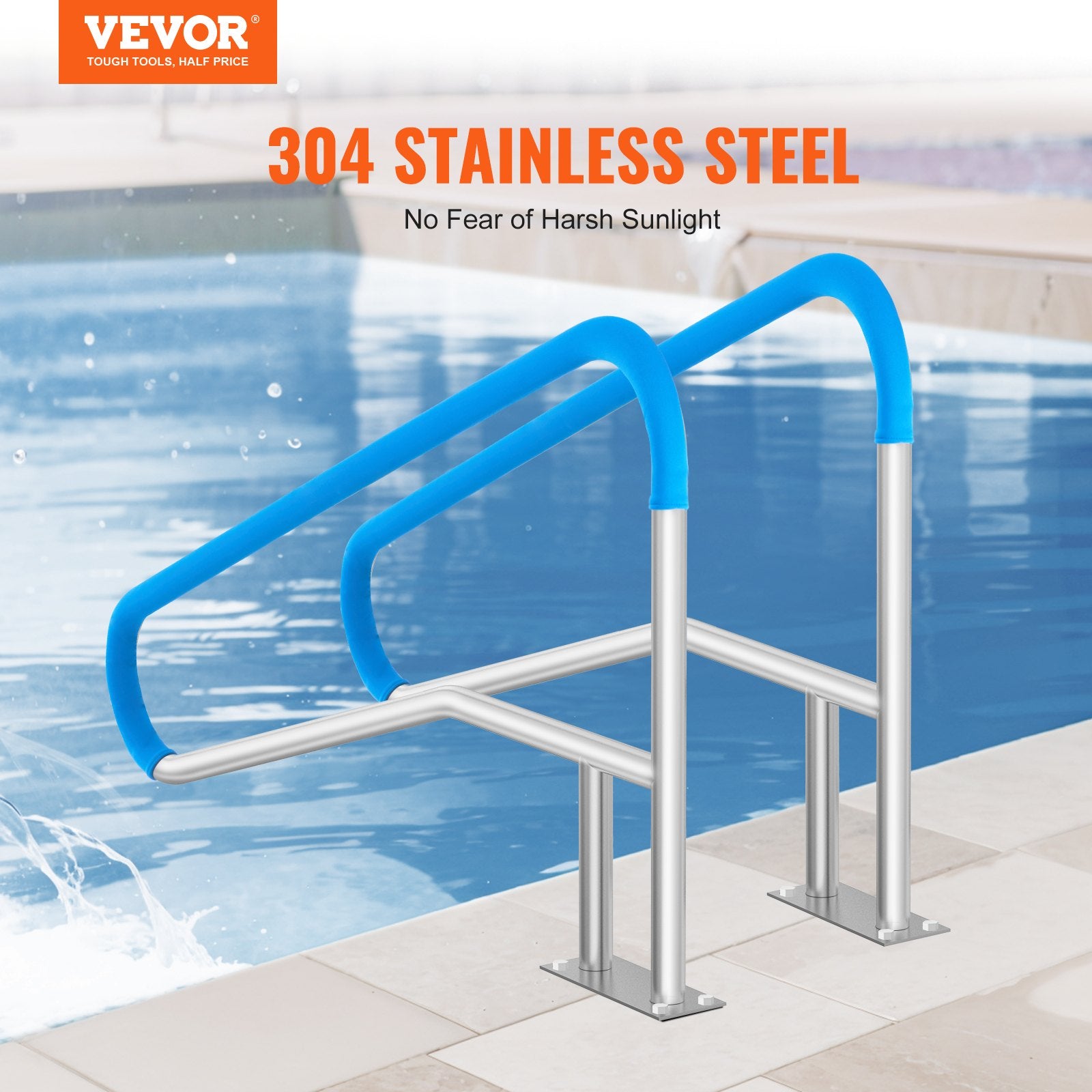 Pool Handrail 2 Pcs 55 X 32 Inch Stainless Steel With Base Plate For