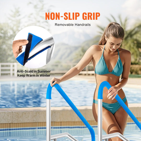 Pool Handrail 2 Pcs 55 X 32 Inch Stainless Steel With Base Plate For