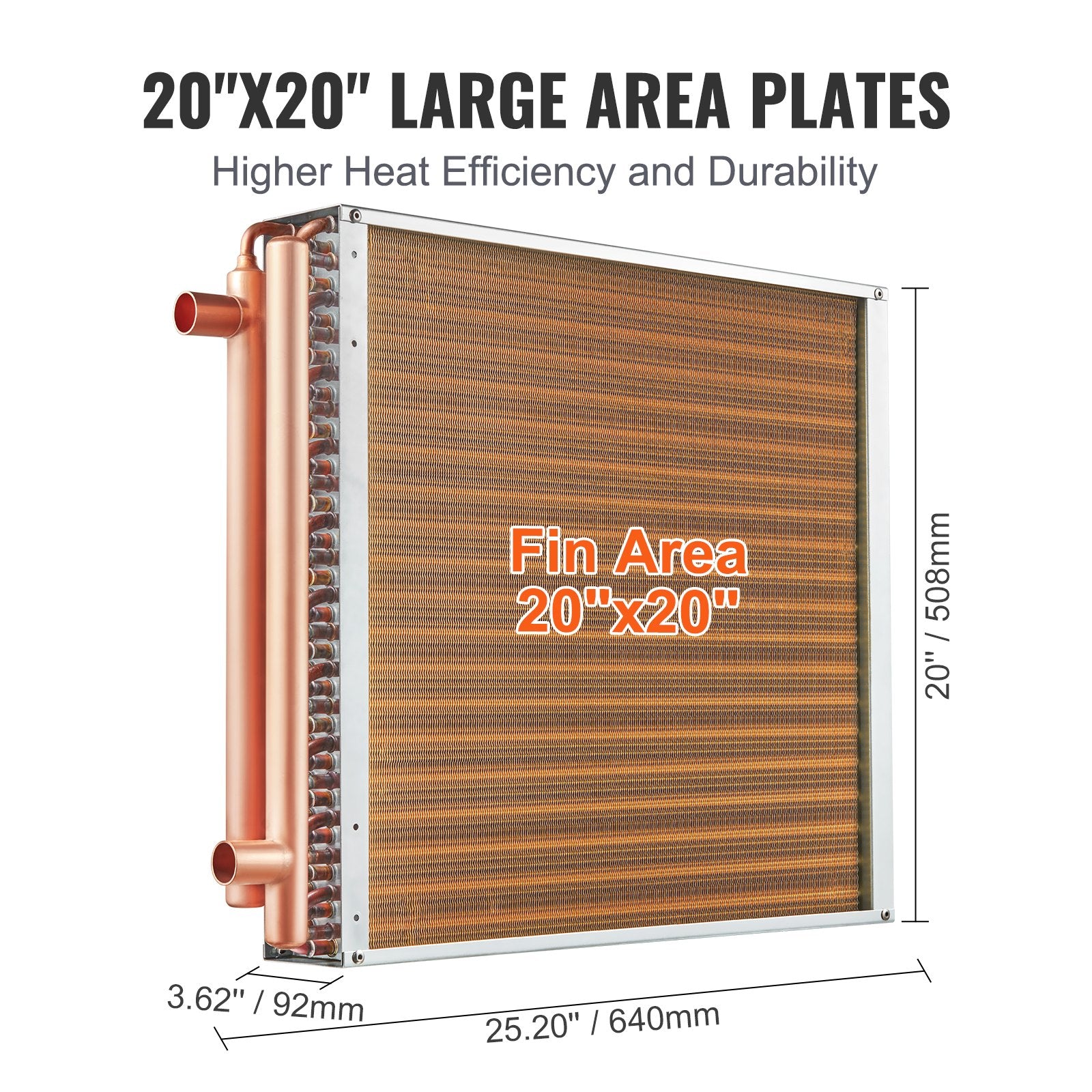 20X 20 Heat Exchanger Water To Air 3-Row 3/8 Copper Ports 242 Fins