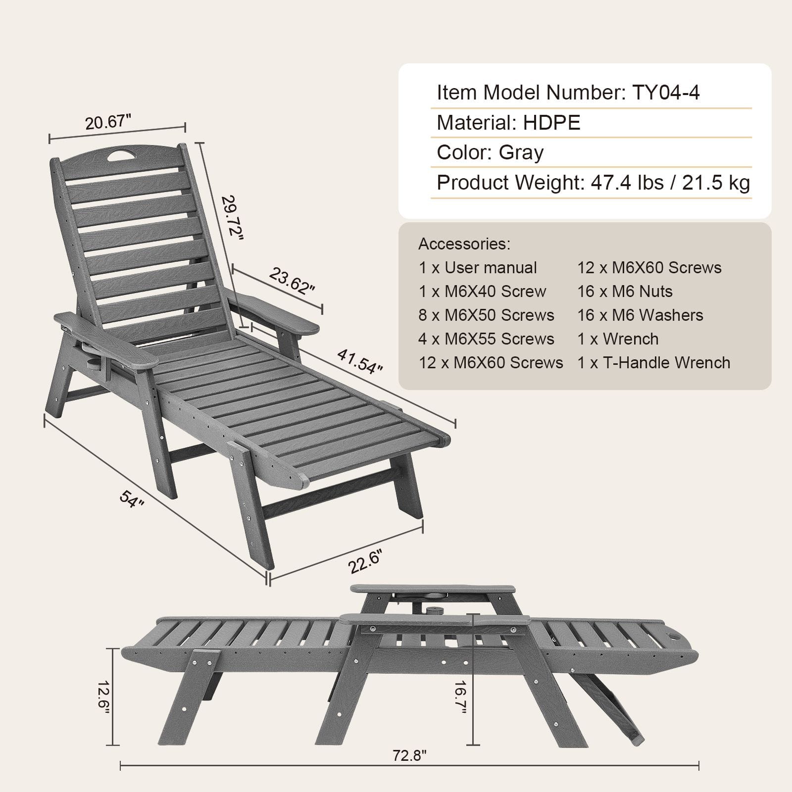 Outdoor Chaise Lounge 6 Position