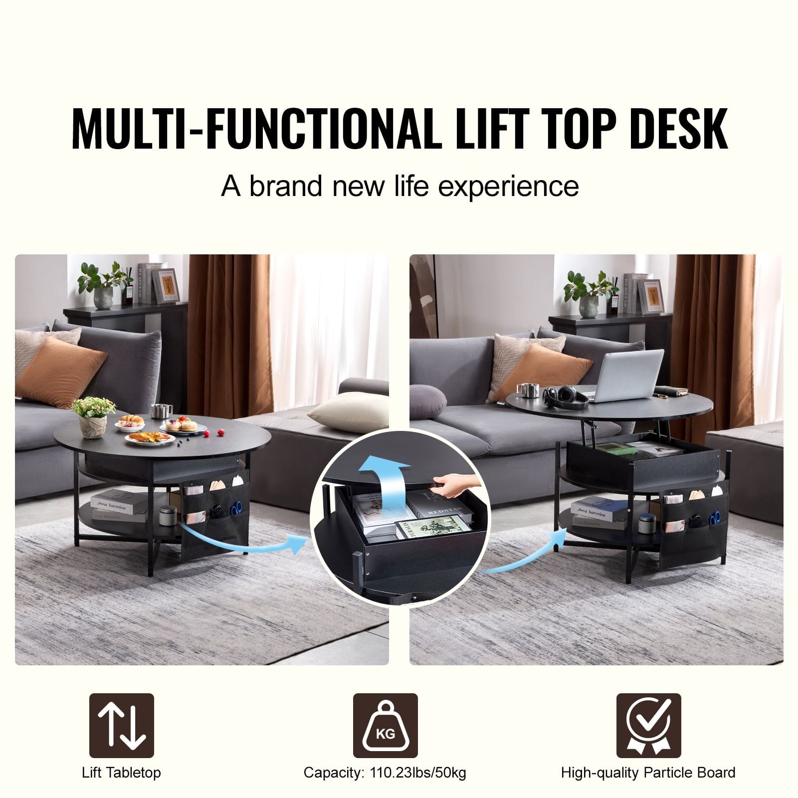 Round Coffee Table Adjustable Height