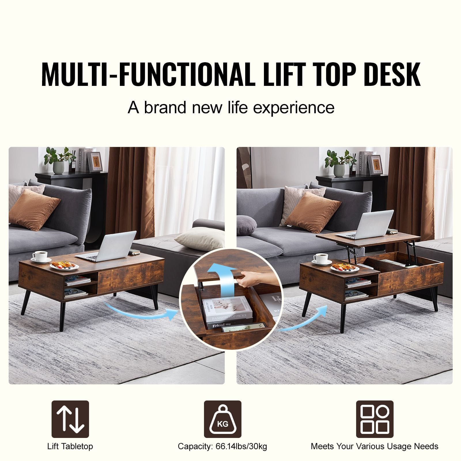 Rectangle Coffee Table Adjustable Height